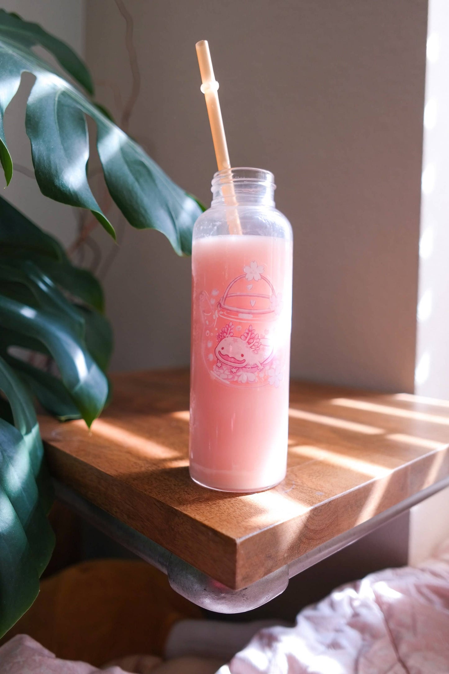 Cherry Blossom Axolotl Tea Transparent Vinyl Sticker