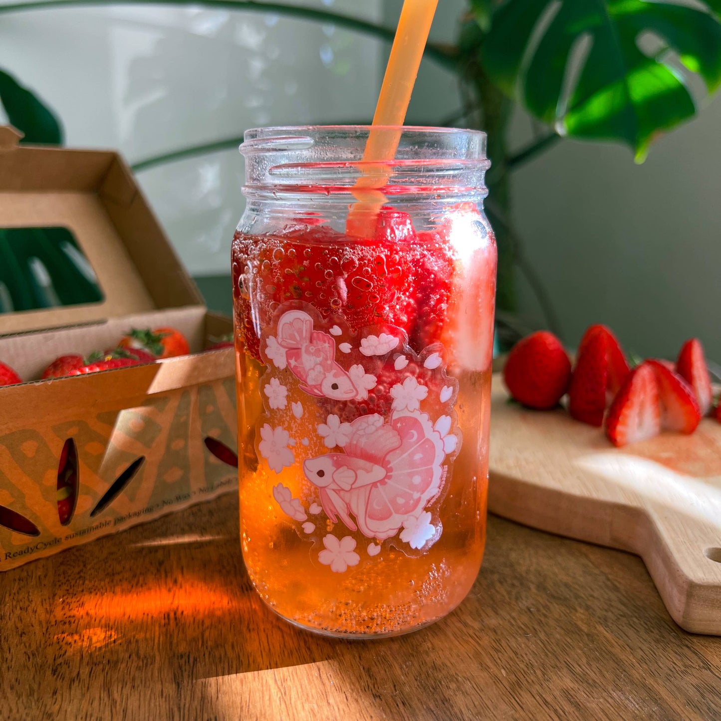 Sakura Half Moon Betta Transparent Vinyl Sticker