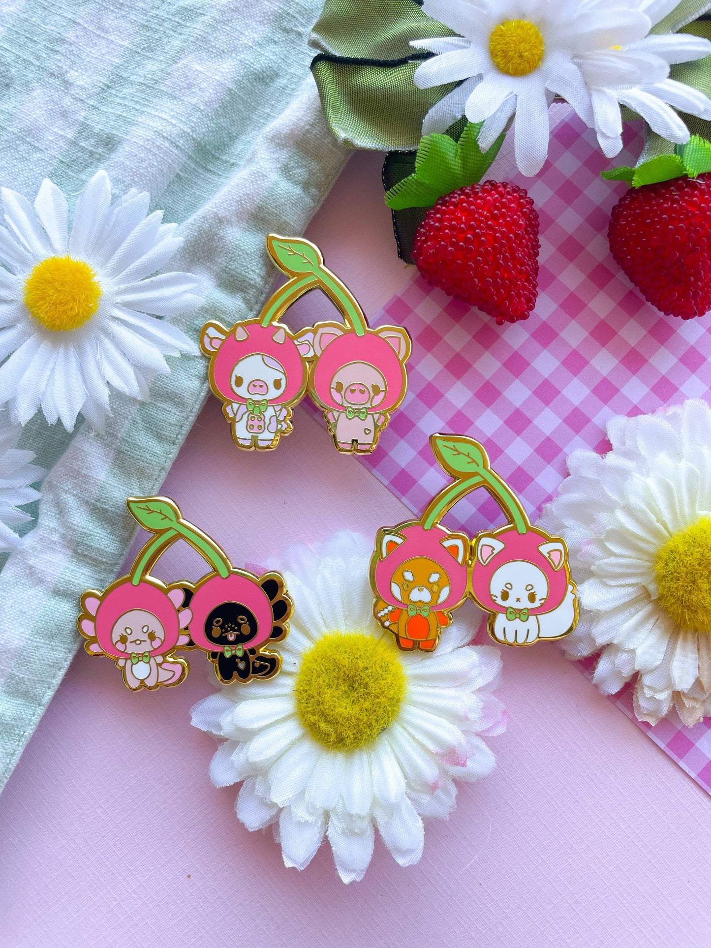 Cherry Red Panda and Kitty Pin