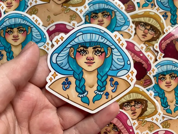 Mushroom Folks Blue Vinyl Sticker