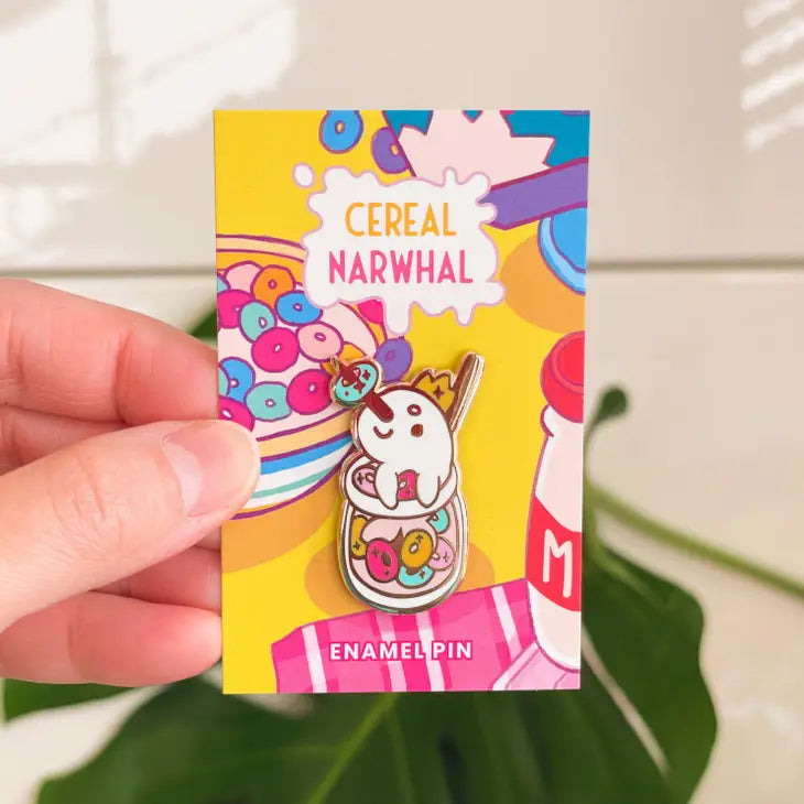 Narwhal Cereal Bottle Fruity Cereals Enamel Pin