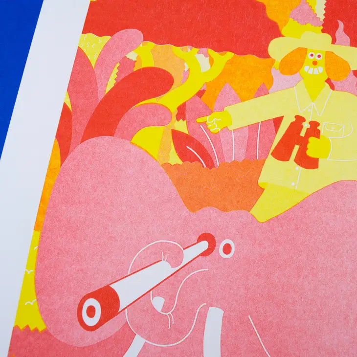 Elephant Helper Risograph Print