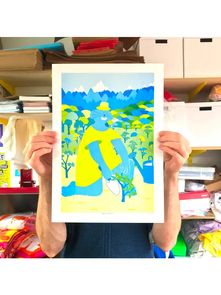 Tree Planter Risograph Print
