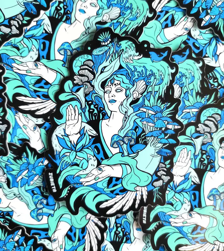 Space Mushroom Goddess Surreal Sticker
