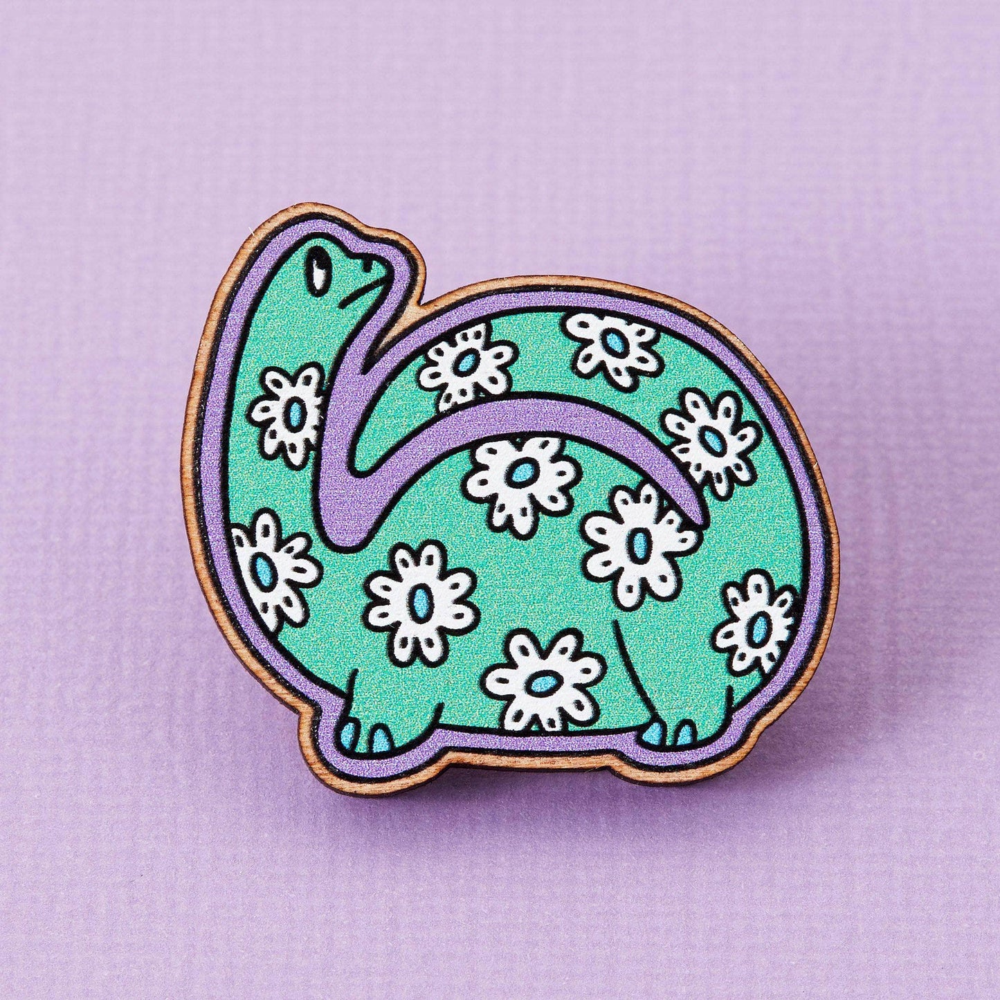 Daisy Print Dinosaur Wooden Eco Pin
