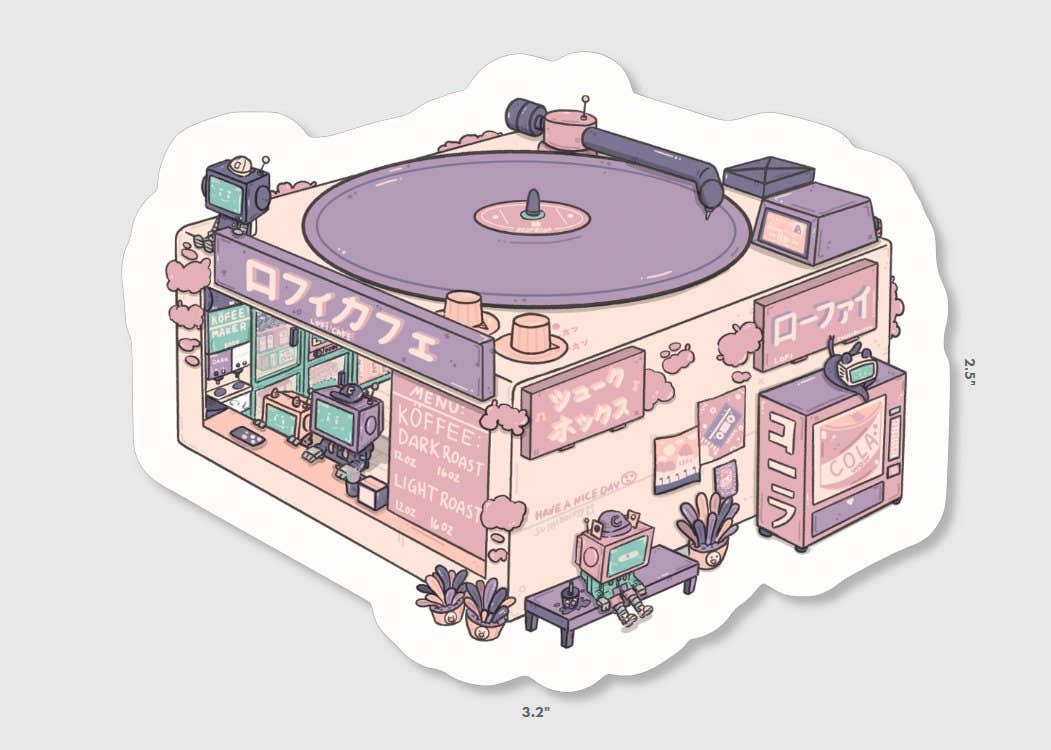 Lofi Cafe Vinyl Record Sitcker