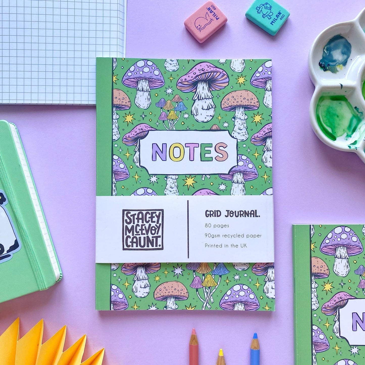 Green Mushroom Pattern Grid Notebook