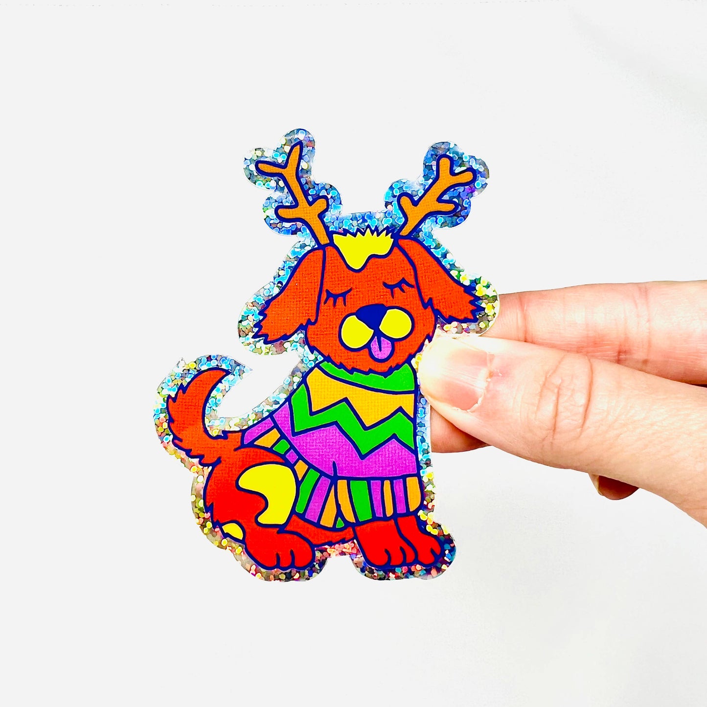 Reindeer Pup Glitter Sticker