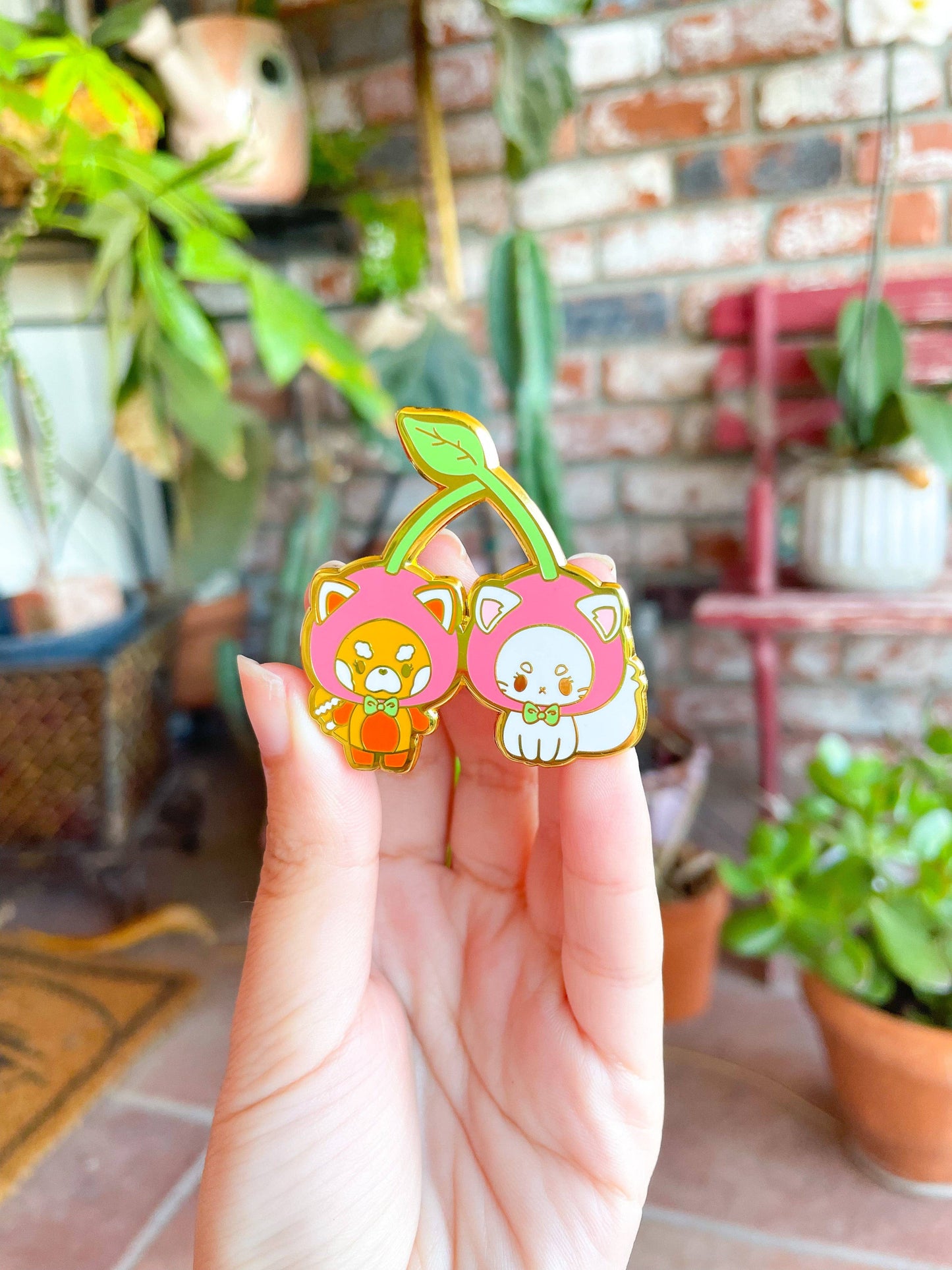 Cherry Red Panda and Kitty Pin