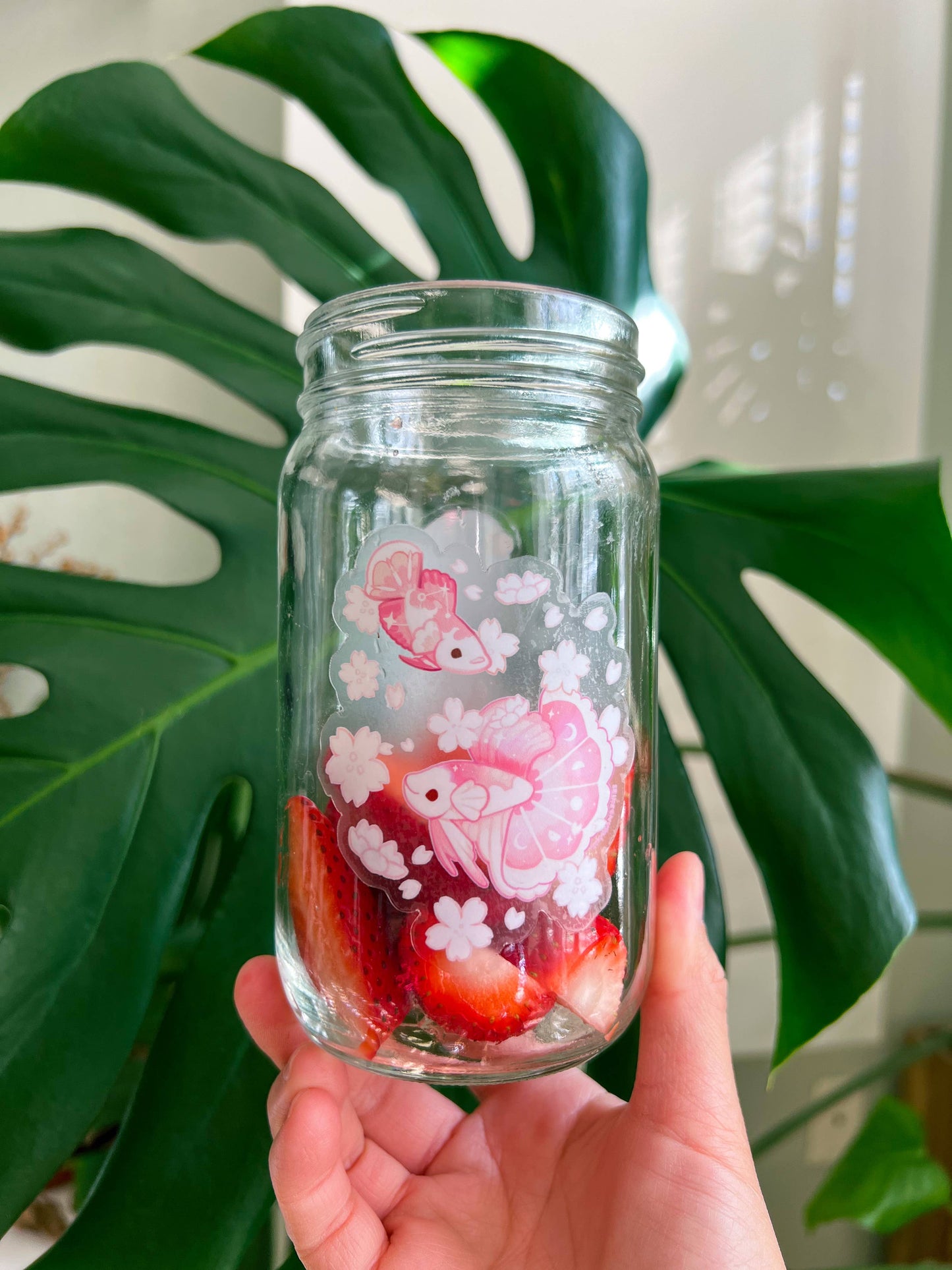 Sakura Half Moon Betta Transparent Vinyl Sticker