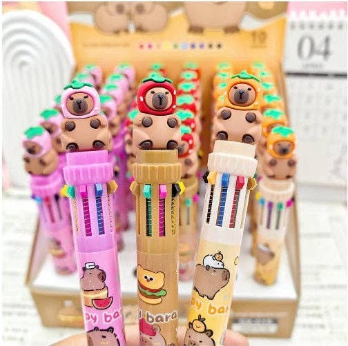 Capybara With Hat 10-Color Retractable Ball Pen