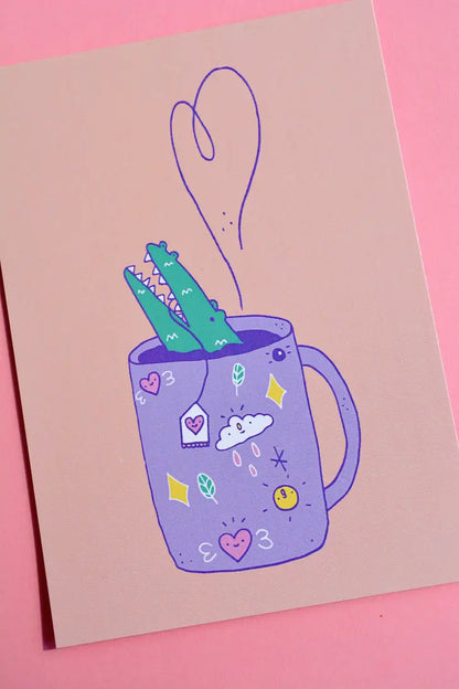 Fancy Crocodile Tea Card A6 Print