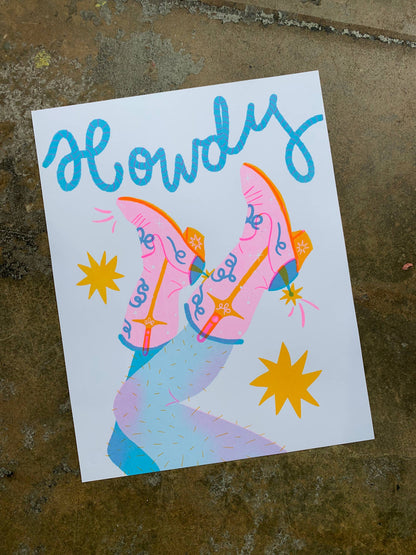 Howdy Risograph Art Print 11 x 14 Inch