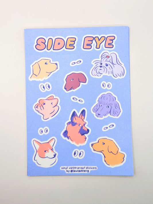 Judgmental Dog Side Eye Waterproof Vinyl Sticker Sheet