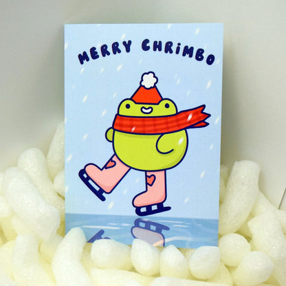 Merry Chrimbo Skater Frog Greeting Card