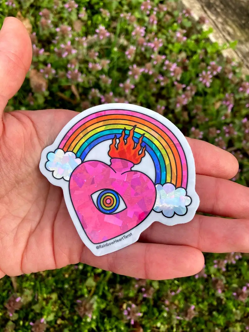 Rainbow Heart Tarot Holographic Sticker