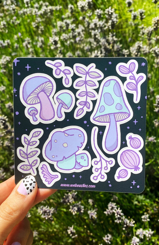 Purple Mushrooms Sticker Sheet