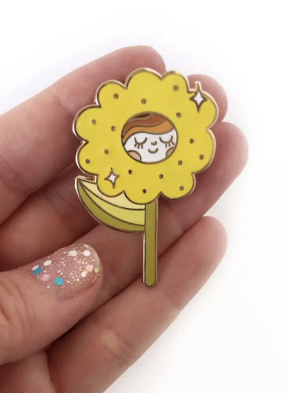 Yellow Happy Flower Enamel Pin