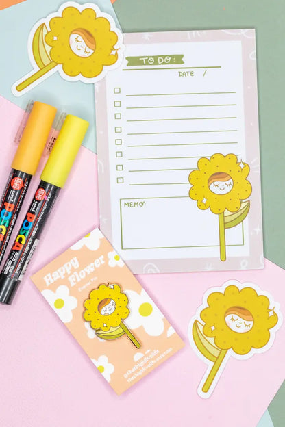 Yellow Happy Flower Enamel Pin