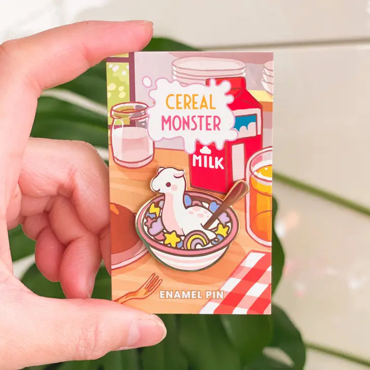 Monster Cereal Bowl Cream and Pink Charm Enamel Pin