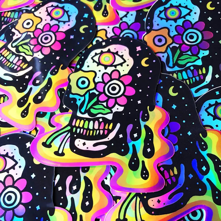 Rainbow Skull Holographic Sticker