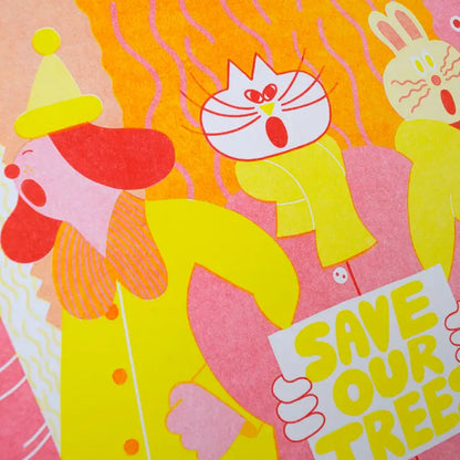 Forest Friends Risograph Print