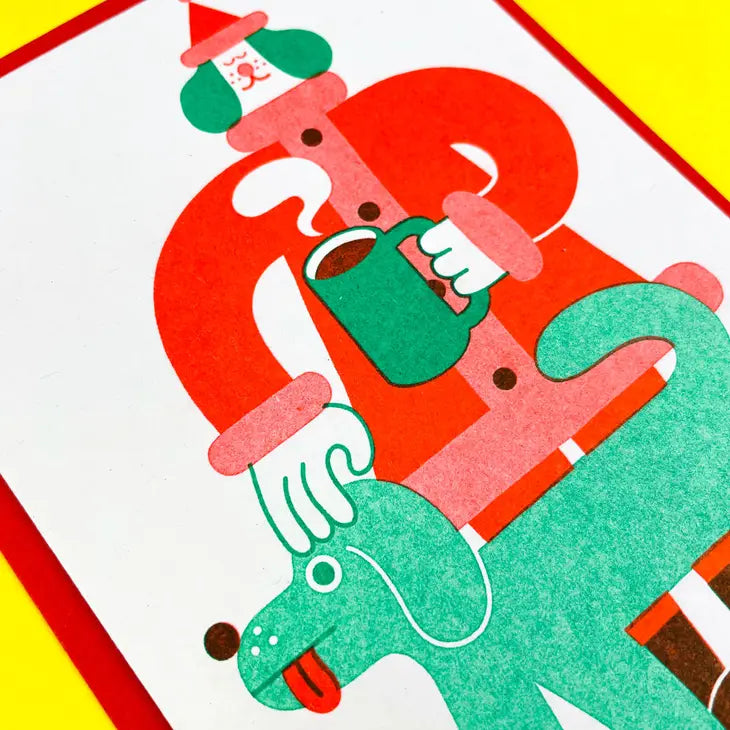 Santa Dog with Pet Dog Christmas Greeting Card