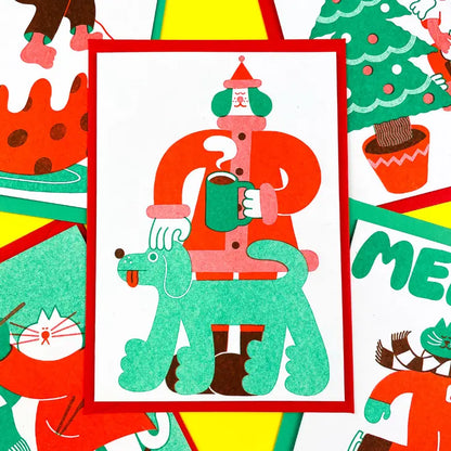 Santa Dog with Pet Dog Christmas Greeting Card