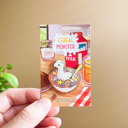 Monster Cereal Bowl Cream and Pink Charm Enamel Pin