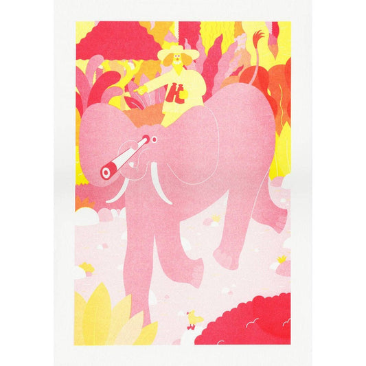 Elephant Helper Risograph Print