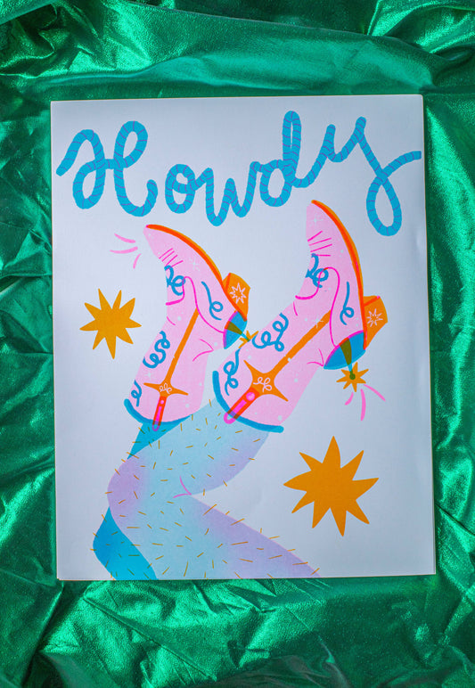 Howdy Risograph Art Print 11 x 14 Inch