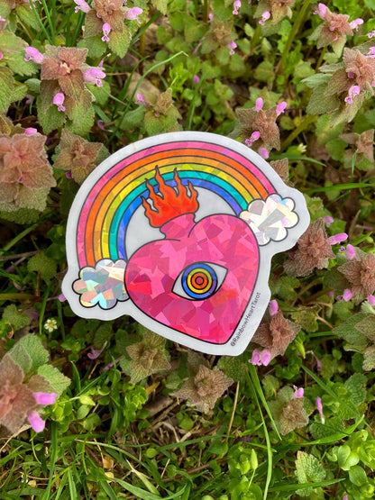 Rainbow Heart Tarot Holographic Sticker