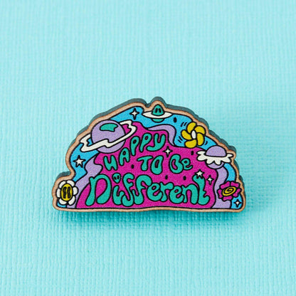 Happy To Be Different Wooden Eco Pin