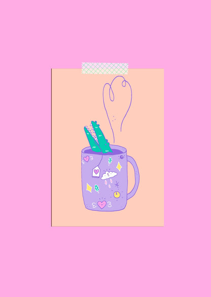Fancy Crocodile Tea Card A6 Print
