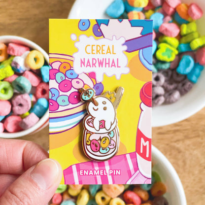 Narwhal Cereal Bottle Fruity Cereals Enamel Pin