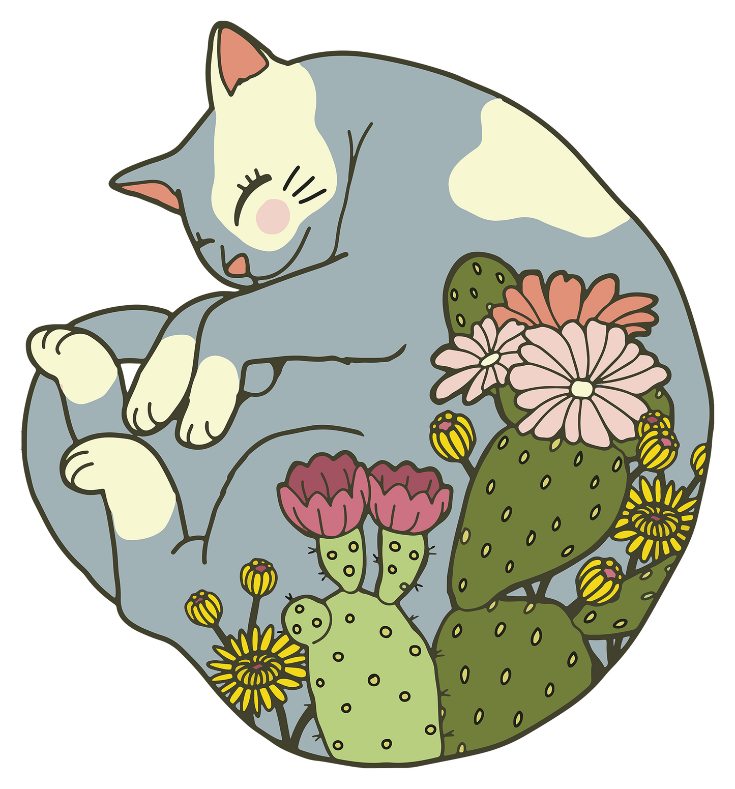 Sleepy Cat Succulents Sticker