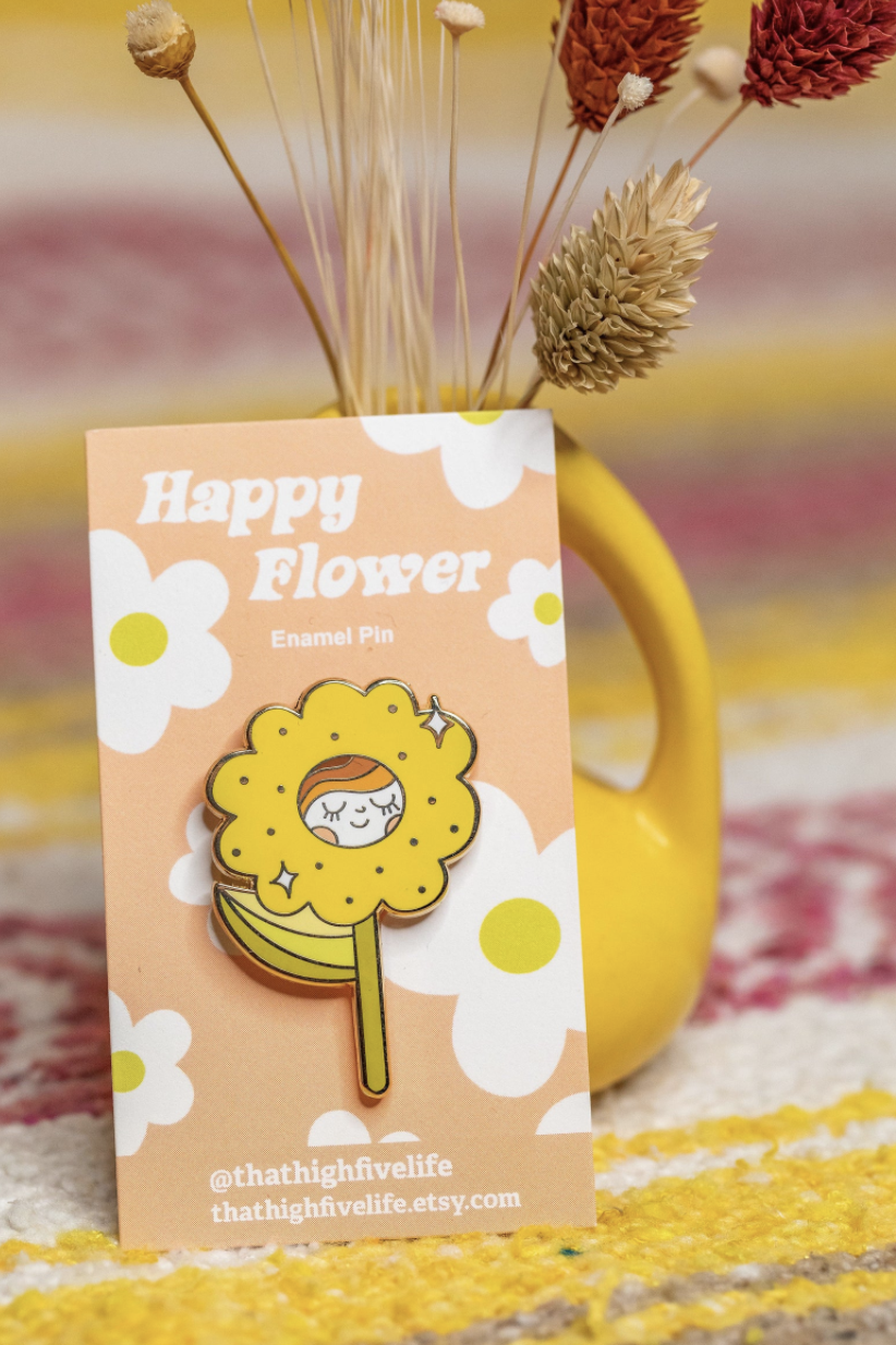 Yellow Happy Flower Enamel Pin