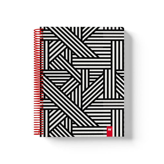 Red Spiral Notebook Geometric Lines