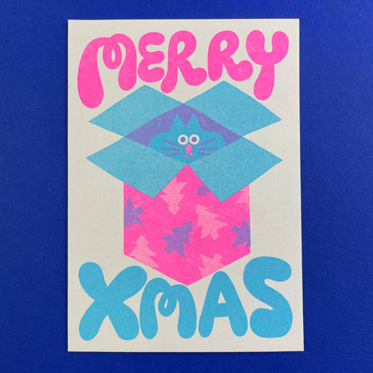 Christmas Cat in a Box Greeting Card